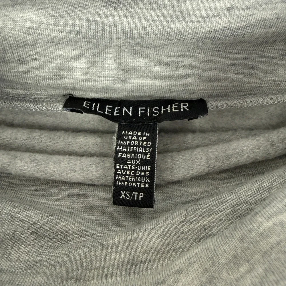 Eileen Fisher Cozy Brushed Terry Fleece Hug Funnel Neck Long Top Grey XS - Picture 7 of 9